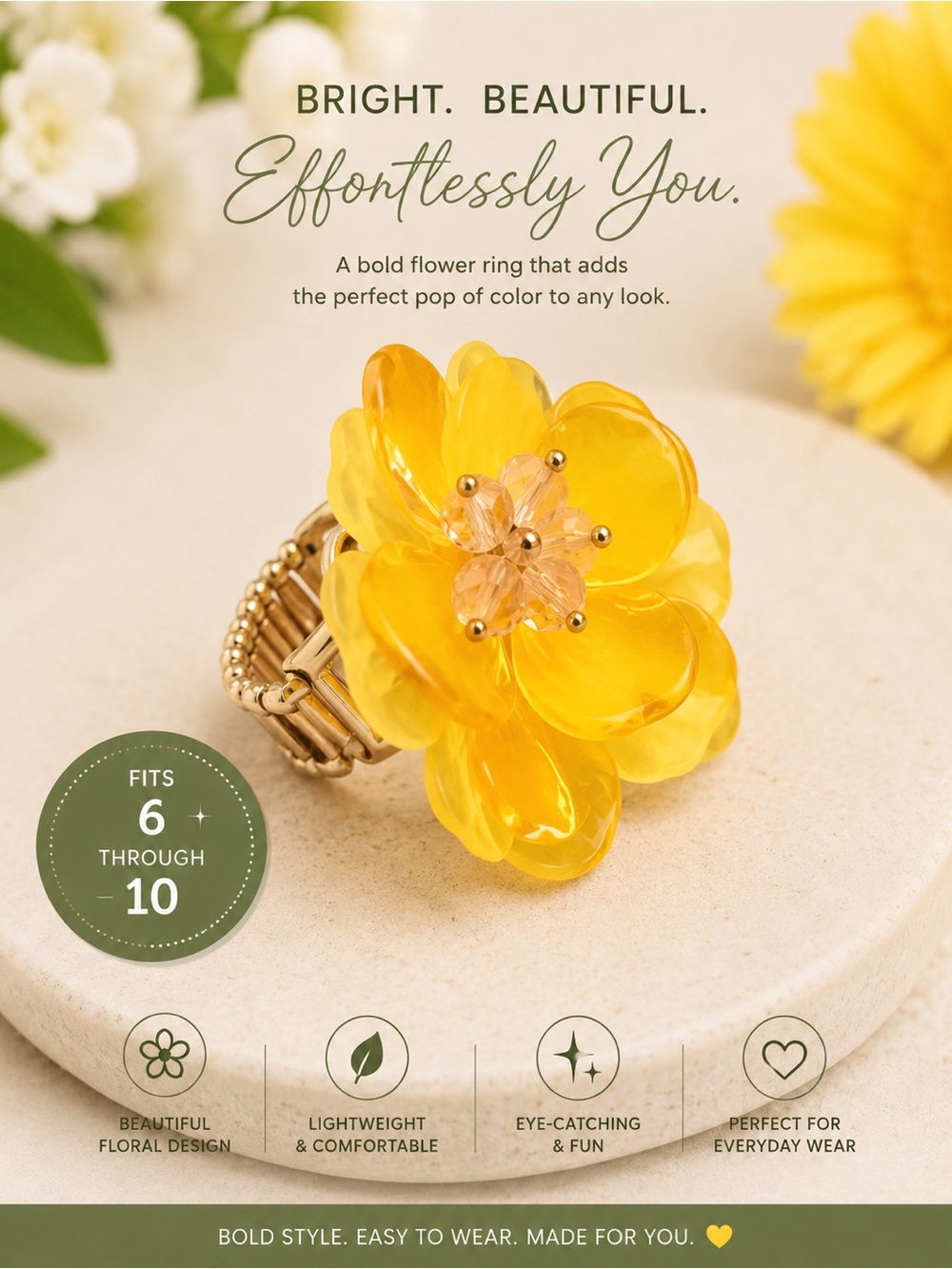 paparazzi Yellow Floral Statement Ring